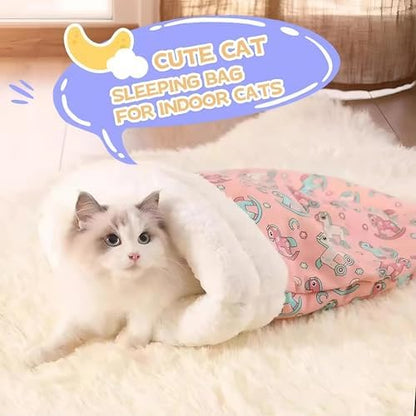 COOCOO BABY Cat Sleeping Bag for Indoor Cats Cozy Tunnel Nest with Cover Snuggle Sack for Small Pets Plush Bed Cave Mat for Winter Use Includes Cat Food Toys Treats and Other Essentials Stuff