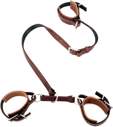 Jeereal Equine 3-Way Heavy Latigo Leather Horse Hobble, Soft Padded with Stainless Steel Hardware, Adjustable, Curbs Pawing and Kicking