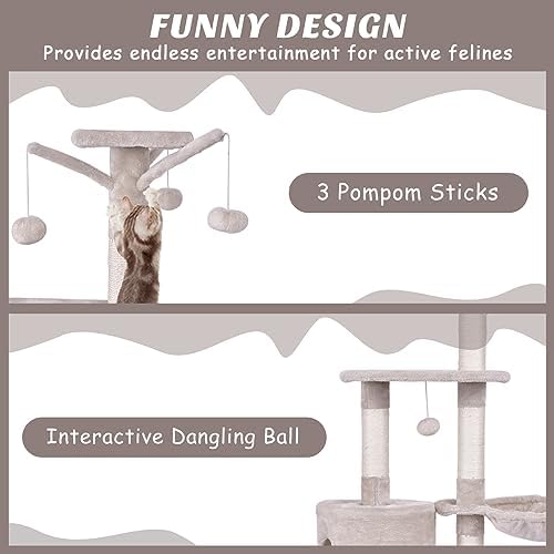 PETSITE 56 Inches Cat Tree for Indoor Cats, Multi-Level Cat Tower with Sisal Scratching Posts and Ladder, Tall Cat Tree with Top Perch, Hammock, Cat Condo & Jumping Platforms for Cats Kittens