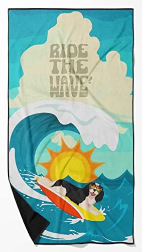 Caroline's Treasures MLM1200TWL3060 Surfer Dog Tricolor Cavalier Spaniel Premium Beach Towel Oversized Towel Beach Blanket, Pool, Beach Essentials, Yoga, Premium Bath Towel, Quick Dry Plush