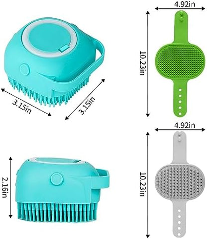 Comotech 6PCS Dog Bath Brush & Dog Toothbrush | Adjustable Handle Shampoo Brush & Scrubber for Short & Long Haired Dogs & Cats | Effectively Solve Odor & Stain Removal Problems (Blue Green Gray)