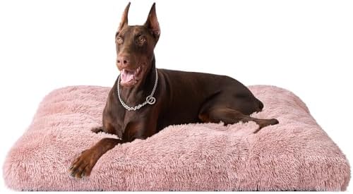 EHEYCIGA Fluffy Dog Crate Bed, Plush XX Large Dog Pillow, Pink