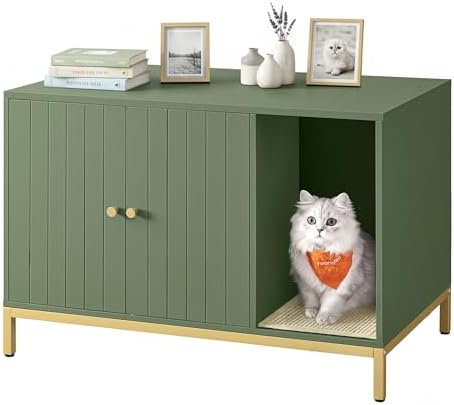 Feandrea Cat Litter Box Enclosure, with Scratching Mat, Tall Legs