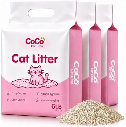 Lightweight Flushable Tofu Cat Litter, Quick Clumping, Odor Control, Low Dust, 3 Bags (18 LB)