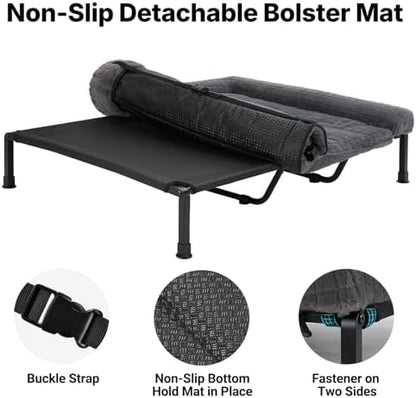 Veehoo Elevated Dog Bed with Fluffy Plush Bolster Cushion, Dog Couch Bed