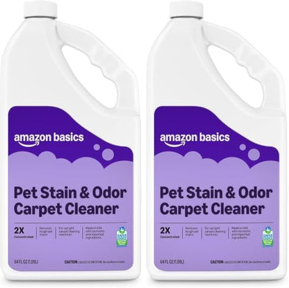 Amazon Basics Pet Stain & Odor Remover, Deep Cleaning Carpet Shampoo, Concentrated Formula, Works on Odors, Pet-Safe, Fresh Scent, 64 Fl Oz (Pack of 2), Packaging May Vary