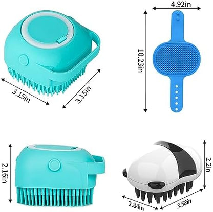 Comotech 3-in-1 Dog Grooming Brush | Adjustable Handle Shampoo Brush & Scrubber for Short & Long Haired Dogs & Cats (Blue Blue White)