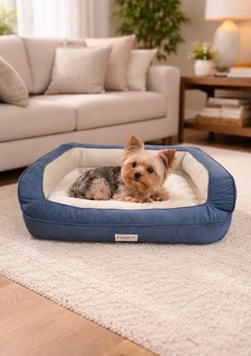Orthopedic Dog Bed, Blue, Bolster Sides, Non-Slip Bottom, Plush Cushion, Easy to Clean, for Small to Medium Dogs