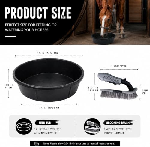 5 Pcs 3 Gallon Rubber Feed Pan with Cleaning Brush for Animals