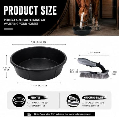 5 Pcs 3 Gallon Rubber Feed Pan with Cleaning Brush for Animals