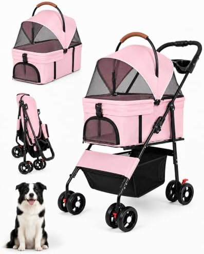 Pet Stroller, 3 in1 Foldable Dog Cat Stroller with Detachable Carrier-35lbs