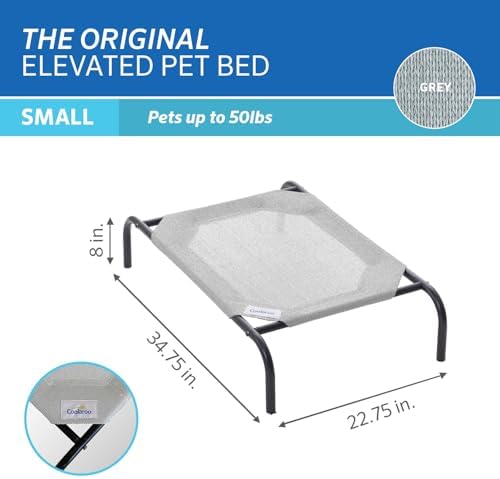 Coolaroo Original Elevated Dog Bed - Breathable Off-The-Ground Pet Bed with Cooling Fabric, Joint Relief & Moisture-Resistant Fabric, 100% Recyclable, Easy Clean, Grey, Small
