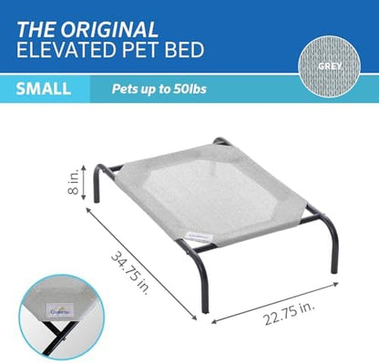 Coolaroo Original Elevated Dog Bed - Breathable Off-The-Ground Pet Bed with Cooling Fabric, Joint Relief & Moisture-Resistant Fabric, 100% Recyclable, Easy Clean, Grey, Small