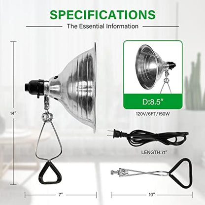 Simple Deluxe Clamp Lamp Light with 8.5 Inch Aluminum Reflector up to 150 Watt E26 (no Bulb Included) 6 Feet 18/2 SPT-2 Cord, 2-Pack
