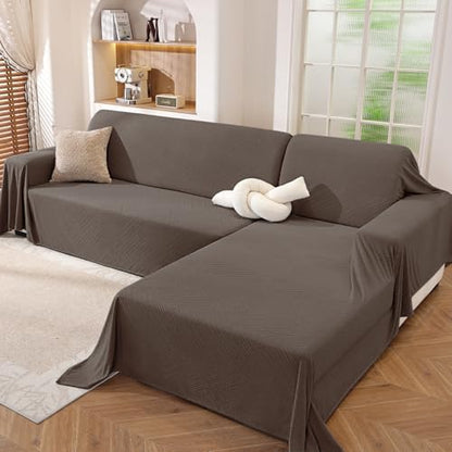 L Shaped Sectional Couch Cover 2 Piece, Large, Coffee