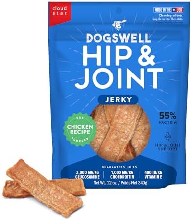 DOGSWELL Hip & Joint High Protein Jerky Dog Treats, Chicken Breast, 12 oz.