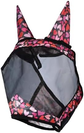 Harrison Howard Pro LumiVista Horse Half Face Fly Mask Large Eye Space with Ears UV Protection for Horse Cute Hearts M