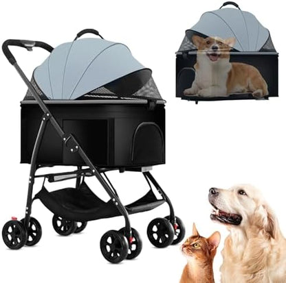 3 in 1 Pet Stroller for Dogs Cats Foldable Jogger with Detachable Carrier