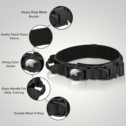 Tactical AirTag Dog Collar - Heavy Duty, Adjustable GPS Collar