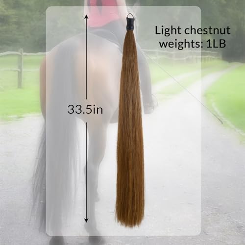 33.5 IN Long 1 LB Horse Tail Extension with Braided Horsehair Loop & Blunt Cut Bottom (Light Chestnut)