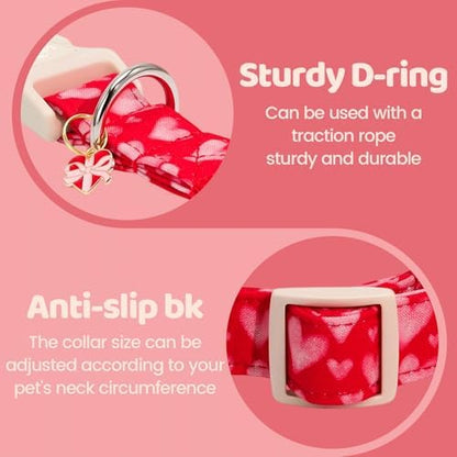 Valentine's Lovely Pink Heart Dog Collar for Large Dogs