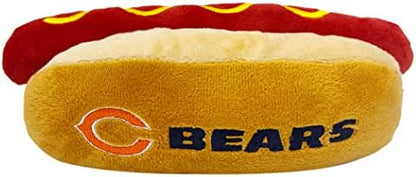 Pets First NFL Chicago Bears HOT Dog Plush Dog & CAT Squeak Toy - Cutest HOT-Dog Snack Plush Toy for Dogs & Cats with Inner Squeaker & Beautiful Football Team Name/Logo 8 x 5 x 3 Inches