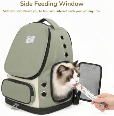 Cat Backpack Carrier, TSA Airline Approved Pet Travel Bag for Small Medium Dogs, Ventilated Hiking Camping Backpack for Cats, Kitten and Puppy up to 18 lbs, Green Mesh