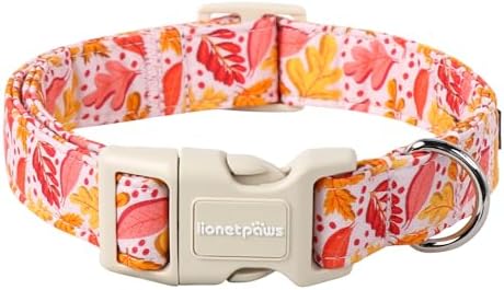 Lionet Paws Dogs Collar Fall, Pink Yellow Leaves Puppy Collars with Quick Release Buckle for Boy and Girl Female Dogs Small, Neck 10-16 inches