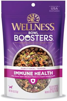 Wellness Bowl Boosters Immune Health Dog Food Topper with Freeze Dried Pieces for Small, Medium, and Large Breeds, Grain Free, Natural, Plant Based, 4 oz Bag