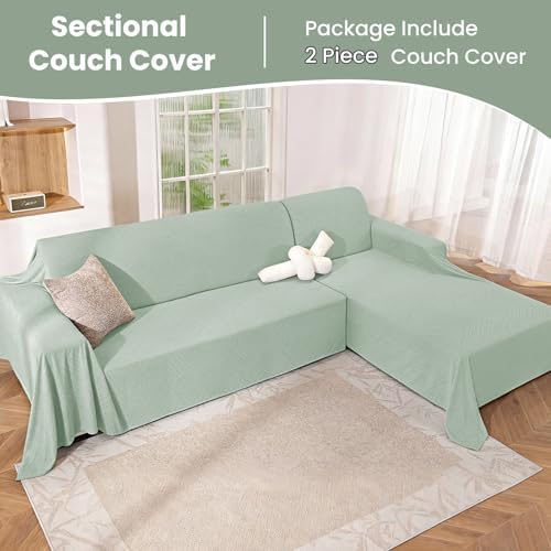 L Shaped Sectional Couch Cover 2 Piece, XXX-Large, Light Green