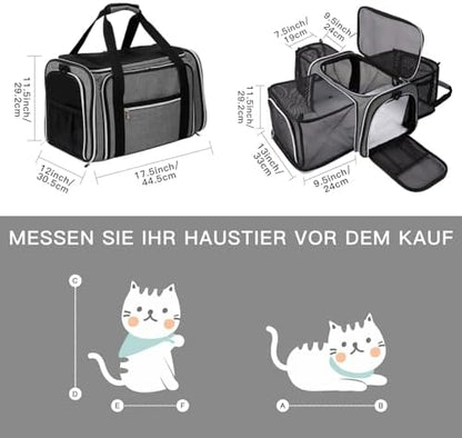 BAGLHER Expandable Cat Carrier with Travel Litter Box, Pet Travel 5 Sides Open Doors 3 Sides, Leak-Proof and Collapsible, for Car, Airplane Trip, Grey