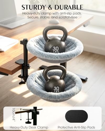 Double Cat Desk Bed, Purrlato Lockable 360° Swivel, Steel Frame, 15.7-Inch