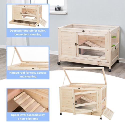 TRIXIE Natura X-Small Indoor Rabbit Hutch, Pet House for Rabbits and Guinea Pigs, Bunny Cage on Wheels, Pull Out Tray