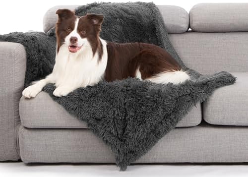 gogobunny Waterproof Dog Blanket for Couch & Furniture Protection - Super Soft Reversible Throw for Large Dogs & Cats, Calming Washable Fur & Sherpa Pet Blanket (40x50 Inch, Grey)