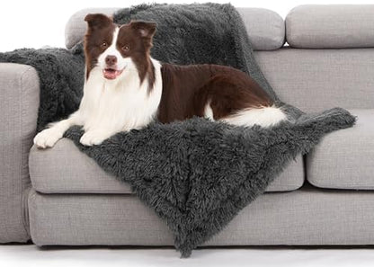 gogobunny Waterproof Dog Blanket for Couch & Furniture Protection - Super Soft Reversible Throw for Large Dogs & Cats, Calming Washable Fur & Sherpa Pet Blanket (40x50 Inch, Grey)