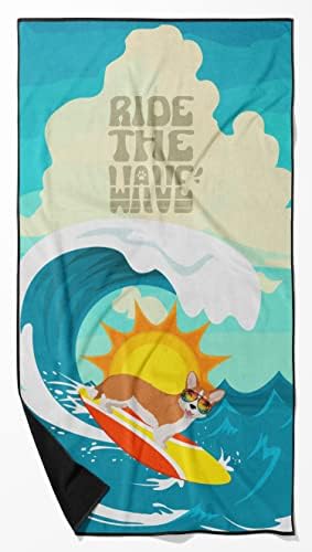Caroline's Treasures MLM1284TWL3060 Surfer Dog Red Cardigan Corgi Premium Beach Towel Oversized Towel Beach Blanket, Pool, Beach Essentials, Yoga, Premium Bath Towel, Quick Dry Plush