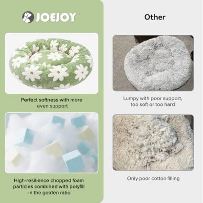 JOEJOY Jacquard Donut Round Dog Beds Large Sized Dog,Green 36x36x8in, Removable Washable Cover, Cute Pattern, Ultra Soft Fluffy Calming Pet Bed with Thick Supportive Bolster