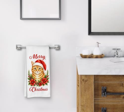 Merry Christmas Orange Cat Kitchen Dish Towels Dishcloth 16x24 Inches