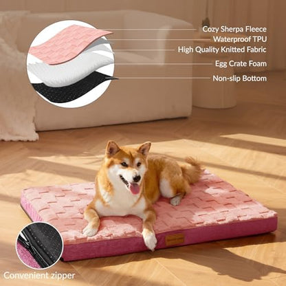 Patas Lague Orthopedic Dog Bed Washable Pet Crate Mat 30''X20'' Pink