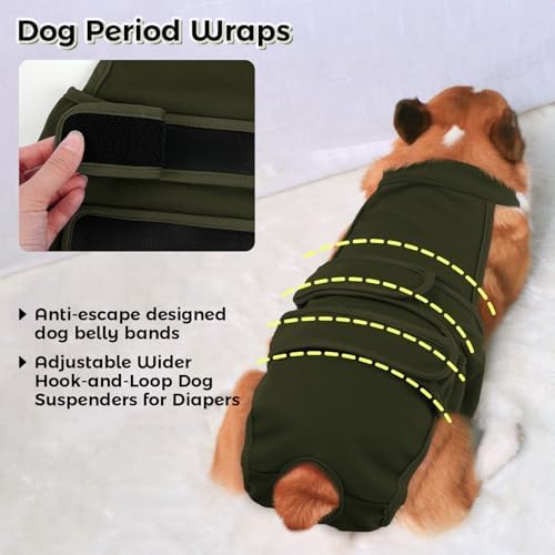 QBLEEV Female Dog Diapers with Adjustable Suspenders – Washable Sanitary Panties for Dogs in Heat or Incontinence, Escape-Proof Reusable Pet Period Underwear Onesie for Small to Large Breeds