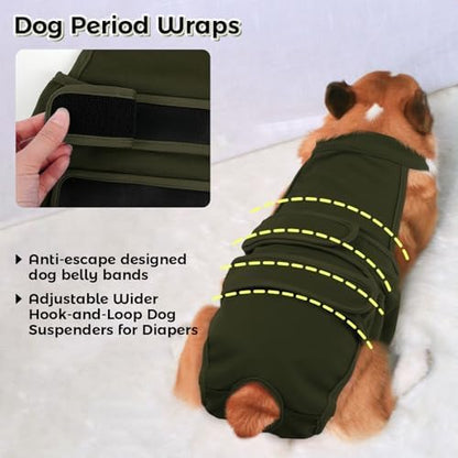 QBLEEV Female Dog Diapers with Adjustable Suspenders – Washable Sanitary Panties for Dogs in Heat or Incontinence, Escape-Proof Reusable Pet Period Underwear Onesie for Small to Large Breeds