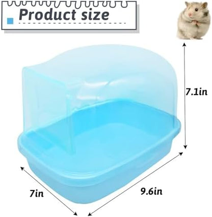 Hamiledyi Hamster Bathtub Dwarf Hamster Bathroom Sand Bath Container Chinchilla Sauna Room Plastic Sand Bath Box House for Gerbils Hedgehog Mice or Other Small Pets Animals(Blue,Large Size)
