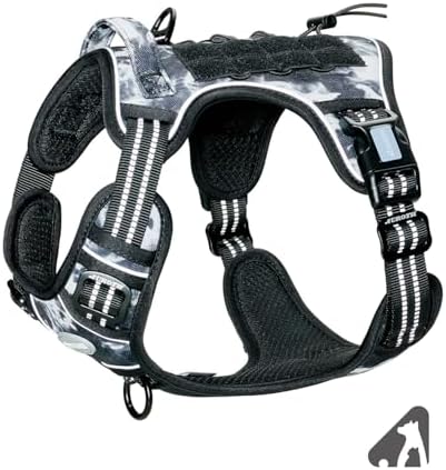 AUROTH Tactical Dog Harness for Small Medium Large Dogs - No Pull, Adjustable, Reflective, K9 Working Training, Easy Control, Military Service Dog Harness (M, Black Ink)