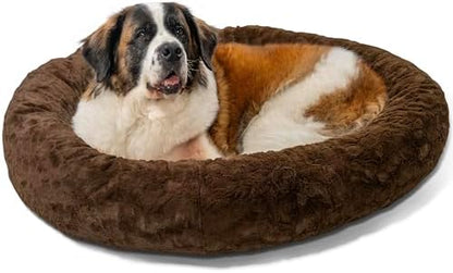 Best Friends by Sheri The Original Calming Donut Dog Bed for Extra-Large Dogs up to 150 lbs, Lux Faux Fur, Dark Brown, 45" x 45"