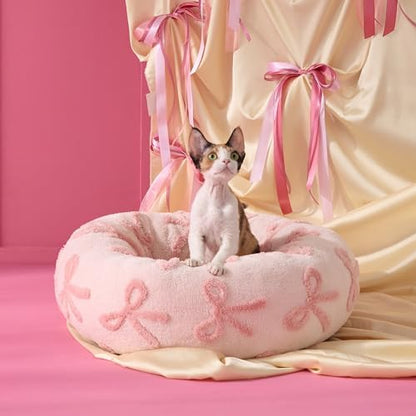 LE SURE Shown on TV Jacquard Donut Cat Beds Indoor,Pink Taffy 20x20x6in