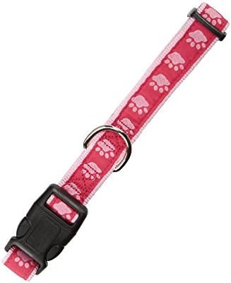 Casual Canine TwoTone Pawprint Dog Collar, 6-10-Inch, Pink