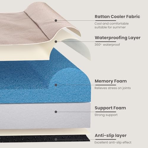 Laifug Orthopedic Dog Beds for Large Dogs,3" Memory Foam Dog Beds,Durable Water Proof Liner Removable and Washable, Nonskid Bottom, Brown 40"x25"x5.5"