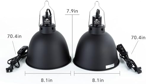 2 Pack Reptile Light Fixture, 8.1in Deep Dome Reptile Heat Lamp Fixture with Switch, Dual Terrarium UVB Basking Light Fixture for Bearded Dragon Snake Lizard, Suitable for E26 Bulb Up to 150W