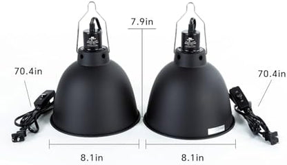 2 Pack Reptile Light Fixture, 8.1in Deep Dome Reptile Heat Lamp Fixture with Switch, Dual Terrarium UVB Basking Light Fixture for Bearded Dragon Snake Lizard, Suitable for E26 Bulb Up to 150W