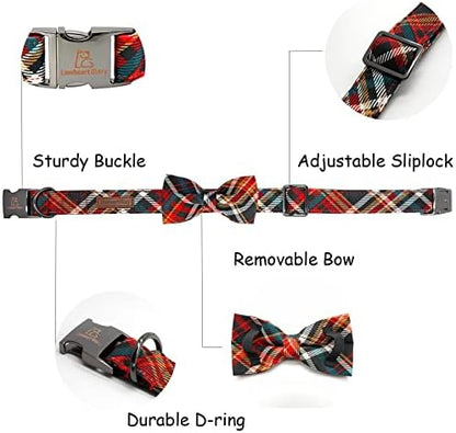 Lionheart glory Christmas Dog Bow Collar Plaid Bow Dog Collar Girl or Boy Dog Bow Tie Collar Pet Gift Adjustable Dog Collar for Small Dog